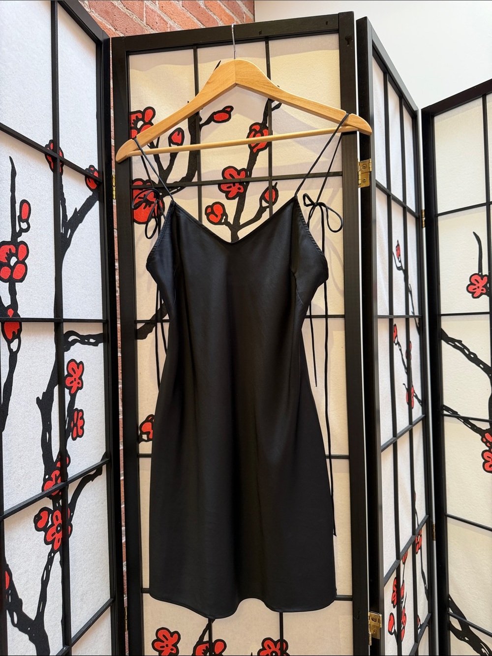 Weekday Black Satin Slip Mini Dress with Tie Straps